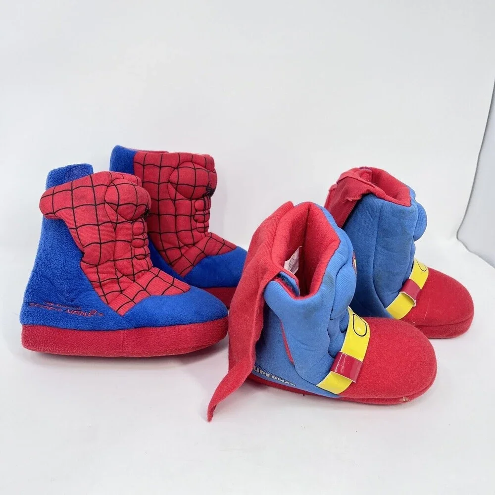 Spider-Man Superman Toddler Slipper Booties Sz S 6/7